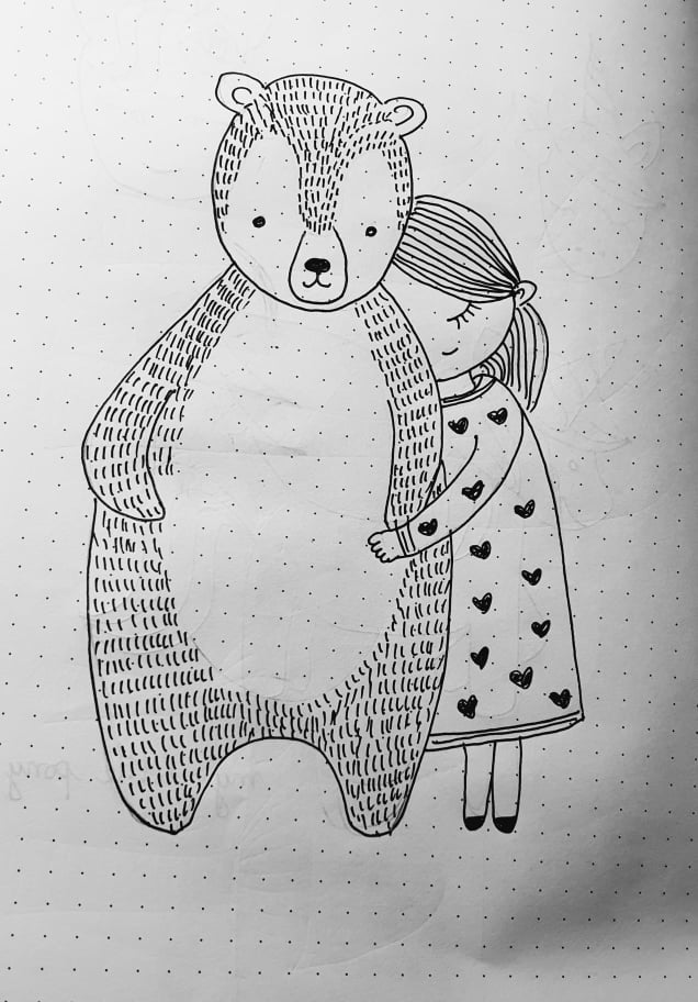 Drawing bear girl