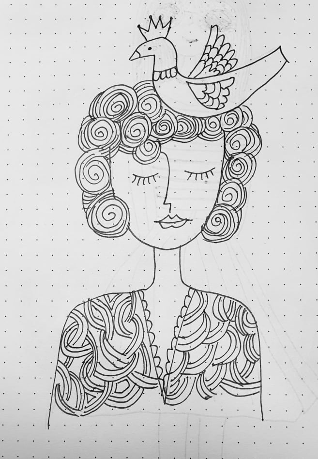 Drawing lady bird head