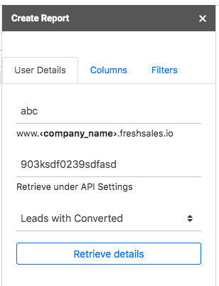 How key in names, token in Freshsales GSheet Connector